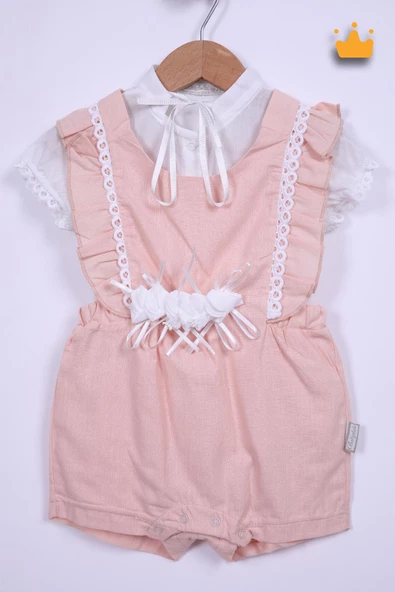 Babyhola Kız Bebek Somon Salopet Gömlek 2'li Takım 12711 - 3