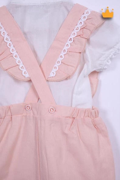 Babyhola Kız Bebek Somon Salopet Gömlek 2'li Takım 12711 - 8