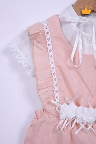 Babyhola Kız Bebek Somon Salopet Gömlek 2'li Takım 12711 - 2