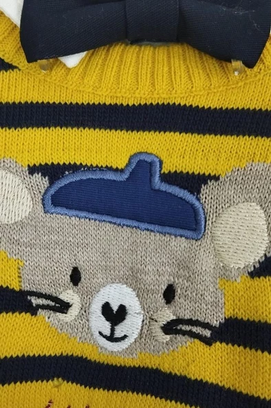 Erkek Çocuk Bebek Takım Sarı Kazak Gömlek Kot Pantolon - 2