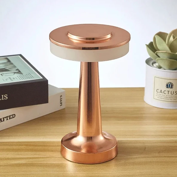 TechTic Oslo Modern Abajur Masa Lambası Şarjlı Dokunmatik 3 Renk Modlu Gold Dim Led - 6