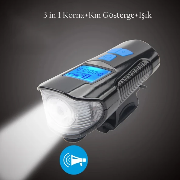 TechTic LCD Hız Göstergeli Su Geçirmez 1500Mah Kornalı Bisiklet Feneri Scooter Ön Far Lamba Işık - 11