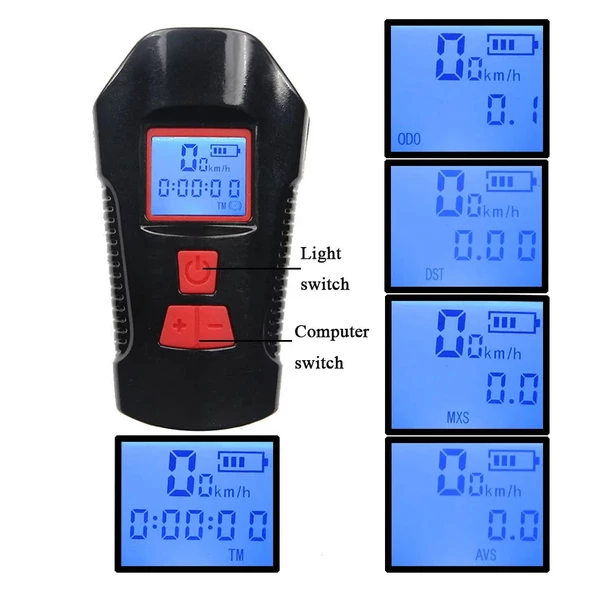 TechTic LCD Hız Göstergeli Su Geçirmez 1500Mah Kornalı Bisiklet Feneri Scooter Ön Far Lamba Işık - 3