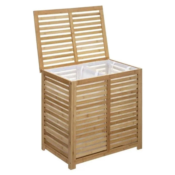 Bambu Çamaşır Sepeti 2 Bölmeli 1. Sınıf Kirli Çamaşır Sepeti - Resim 2