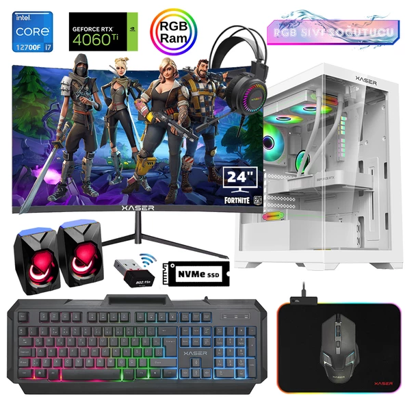 Xaser Xsr897 i7 12700F 16GB Ram 512GB M.2 NVMe SSD 8GB RTX4060Ti 23.8" 180Hz Curved Oyuncu Bilgisayarı