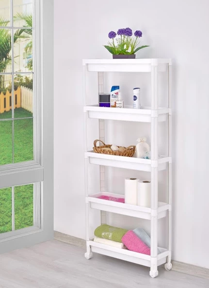 Sev Plastik 5 Katlı Tekerlekli Diktördgen Organizetör Raf Beyaz - 2