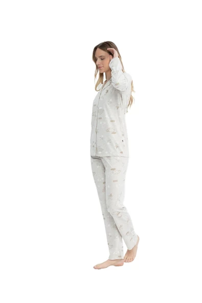 U.S. Polo Assn. Kadın Bej Melanj Boydan Patlı Nova Pijama Takımı RaBA1.r7/BA1w.PL2/.Bff.1qw - 2