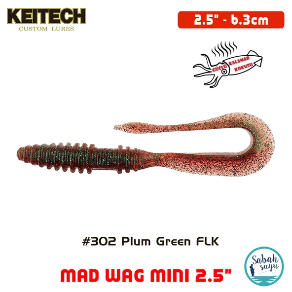 Keitech Mad Wag Mini 6.3cm (2.5") #302 Flum Green FLK. Kokulu Silikon Kurt