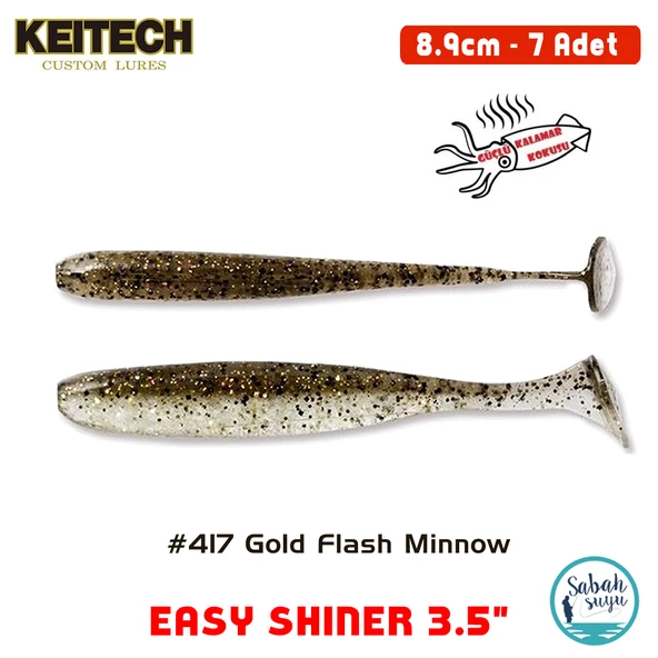 Keitech Easy Shiner 8.9cm (3.5") #417 Gold Flash Minnow Kokulu Silikon Balık - 1