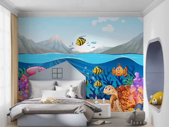Deniz Altı Balık Duvar Kağıdı Baskı - Resim 3