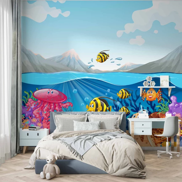 Deniz Altı Balık Duvar Kağıdı Baskı - Resim 4