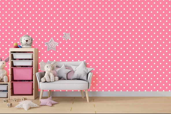 Pembe Noktalı Duvar Kağıdı Baskı - Resim 4