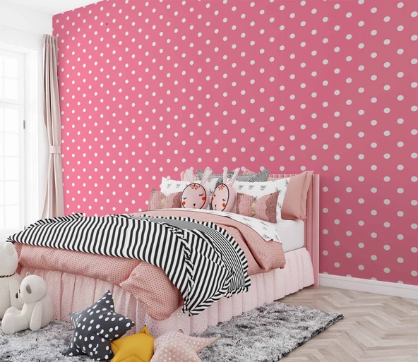 Pembe Noktalı Duvar Kağıdı Baskı - Resim 2