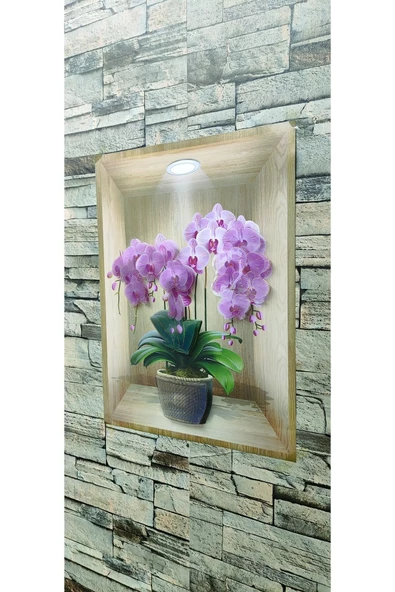 3D YAPIŞKANLI DUVAR STİCKER 30X40 CM SAKSI ÇİÇEK MOR - 3