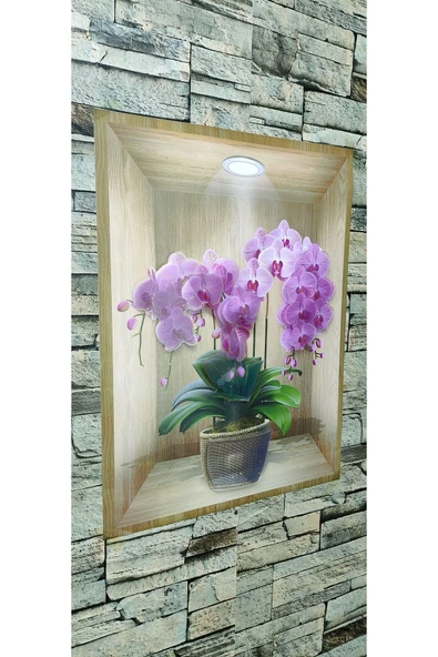 3D YAPIŞKANLI DUVAR STİCKER 30X40 CM SAKSI ÇİÇEK MOR - 5