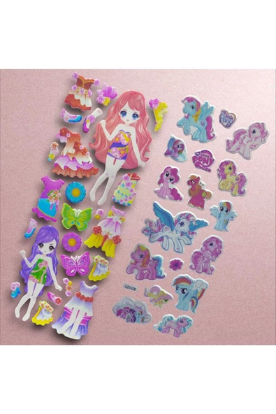 2'li Renkli Bebek Giydirme ve Pony Sticker