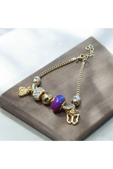METAL GOLD RENK ÇOK TAŞLI MODEL KADIN BİLEKLİK - 2