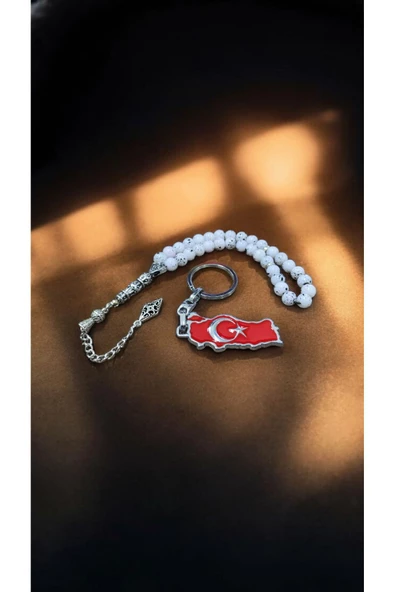 HEDİYELİK 33'LÜ CAM MODEL TESBİH VE TÜRK BAYRAĞI ANAHTARLIK - 3