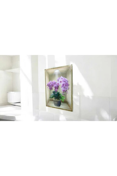 3D YAPIŞKANLI DUVAR STİCKER 30X40 CM SAKSI ÇİÇEK MOR - 2