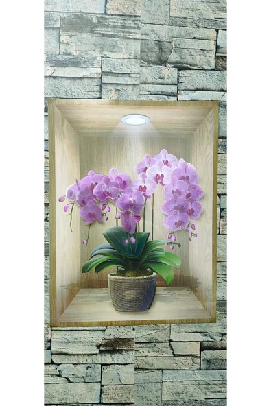 3D YAPIŞKANLI DUVAR STİCKER 30X40 CM SAKSI ÇİÇEK MOR - 4