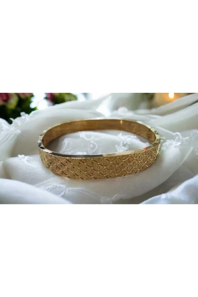 BİLEZİK MODEL İŞLEMELİ GOLD RENK 6,5 CM KADIN ÇELİK BİLEKLİK - 4