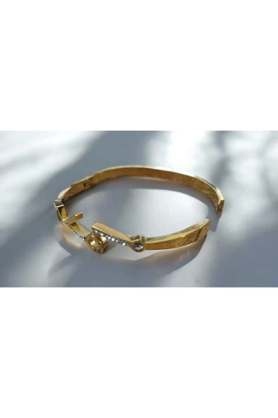 EVO MODEL TAŞLI GOLD RENK 6,4 CM KADIN ÇELİK BİLEKLİK - 4