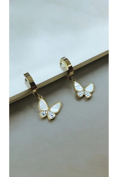 2'Lİ TAŞLI KELEBEK GOLD MODEL KADIN KÜPE 3CM - 3