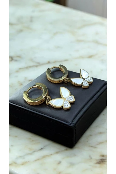 2'Lİ TAŞLI KELEBEK GOLD MODEL KADIN KÜPE 3CM