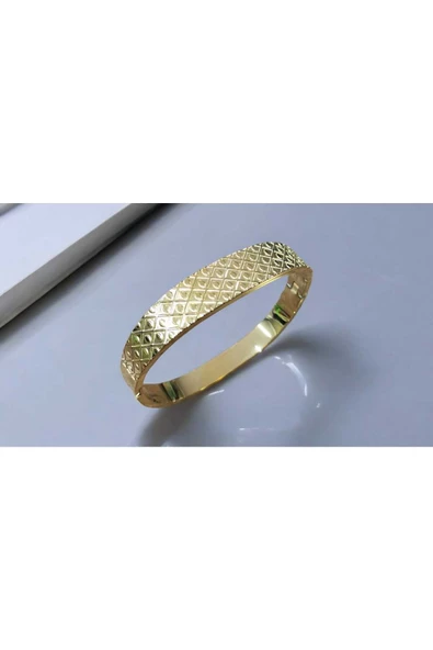 BİLEZİK MODEL İŞLEMELİ GOLD RENK 6,5 CM KADIN ÇELİK BİLEKLİK - 2
