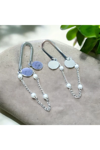 2'Lİ BONCUKLU ZİNCİRLİ KADIN KÜPE GÜMÜŞ RENK 5CM - 3