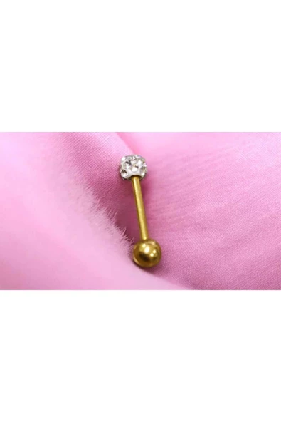 TAŞLI TOP BAŞLI DİK MODEL 1,2 CM GÜMÜŞ VE GOLD RENK PİERCİNG - 2