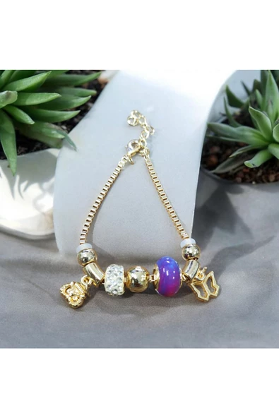 METAL GOLD RENK ÇOK TAŞLI MODEL KADIN BİLEKLİK - 3