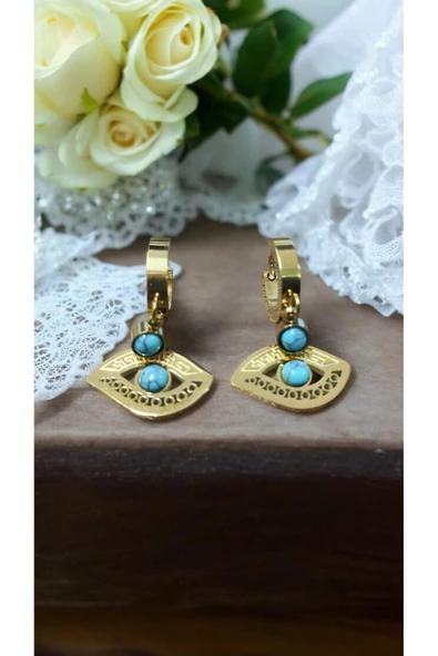2'Lİ MAVİ TAŞLI OVAL GOLD MODEL KADIN KÜPE 3CM