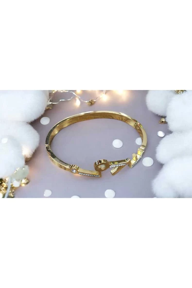 EVO MODEL TAŞLI GOLD RENK 6,4 CM KADIN ÇELİK BİLEKLİK - 3