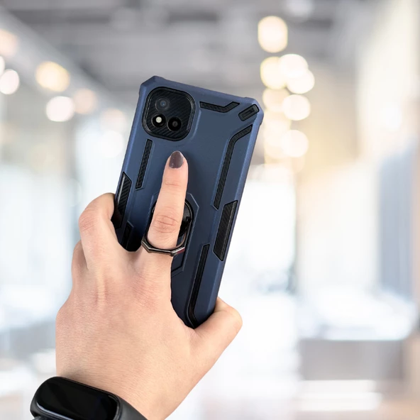 Realme C11 2021 Yüzüklü Standlı Tlp Tank Kılıf  (Armor Mılıtary Case)  LACİVERT