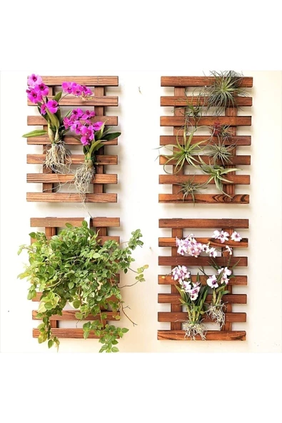 Dekoratif Duvar Tipi Ahşap Çiçeklik 4'lü - 4