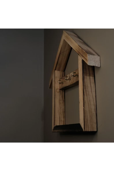 Dekoratif Ev Tipi Ahşap Anahtarlık Metal Askılı - 3