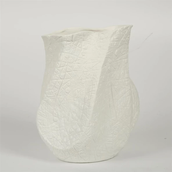 Vitale Beyaz Deri Dokulu Seramik Vazo 9*11*20 Cm AK.JM00024