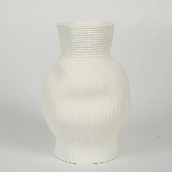 Vitale Beyaz Darbeli Vazo Kısa 15*15*23 Cm AK.JM00010