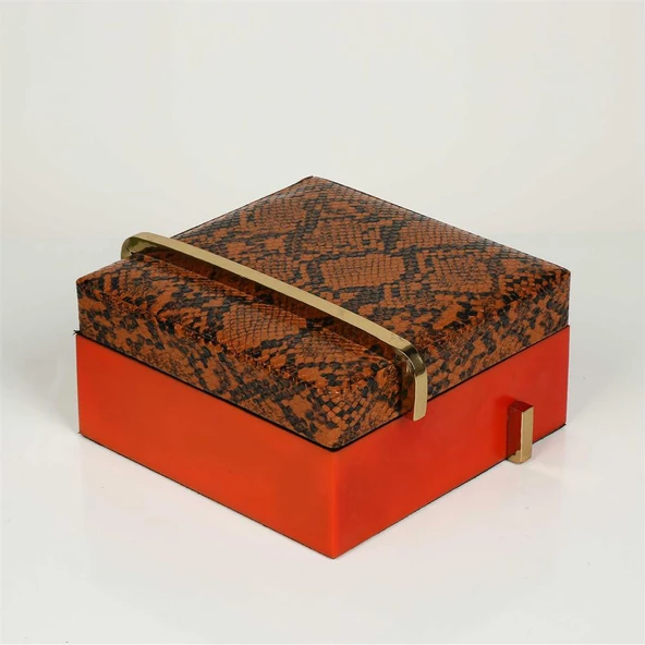 Vitale Turuncu Gold Yılan Deri Takı Kutusu 17*17*8Cm AK.P230.355579