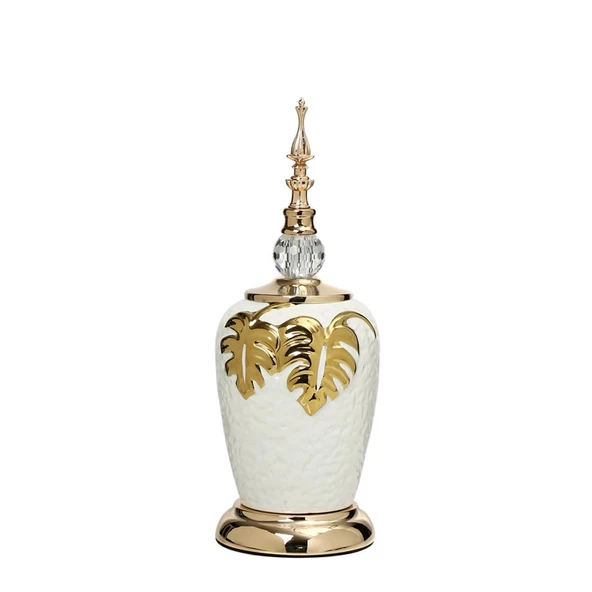 Vitale Silver Beyaz Kapaklı Kısa Vazo 13x13x35 cm AK.JE0167