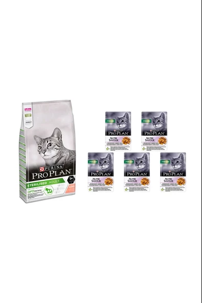 Sterilised Kısırlaştırılmış Somonlu Kedi Maması 3 Kg +  Sterilised Hindili Yaş Kedi Maması 5 Ad.