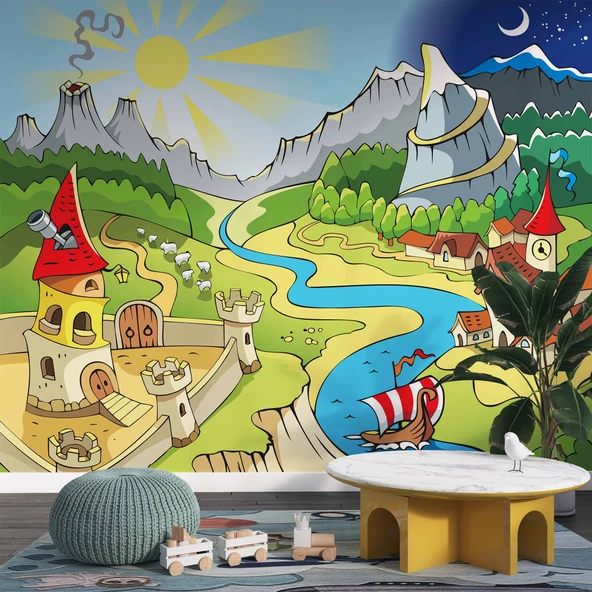 Masal Şehri Çocuk Odası Duvar Kağıdı Baskı - Resim 3