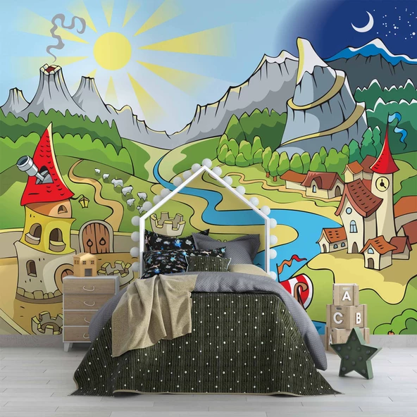 Masal Şehri Çocuk Odası Duvar Kağıdı Baskı - Resim 4
