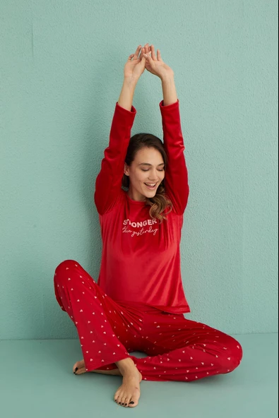 Gd Goldoremi 13309-3 Kadın Stronger Kadife Uzun Pijama Takım - 8