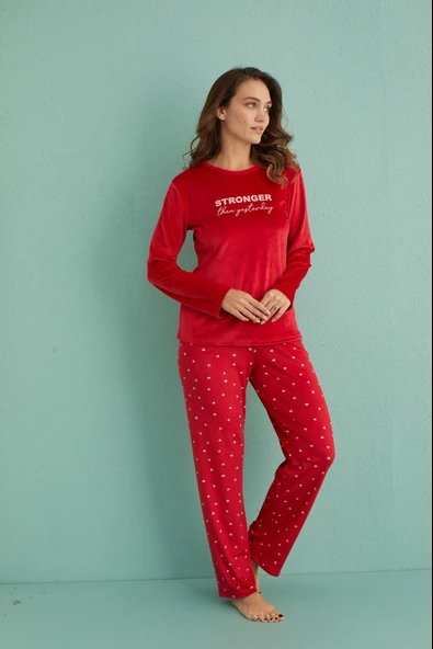 Gd Goldoremi 13309-3 Kadın Stronger Kadife Uzun Pijama Takım - 2