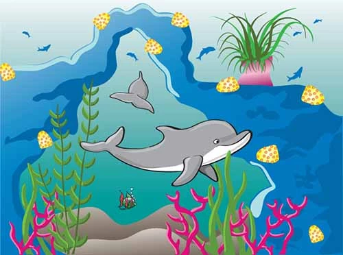 Denizaltı Yunus Çocuk Odası Duvar Kağıdı Baskı - Resim 5