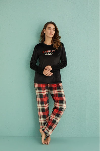 Gd Goldoremi 13309-6 Kadın Keep İt Kadife Uzun Kol Pijama Takım
