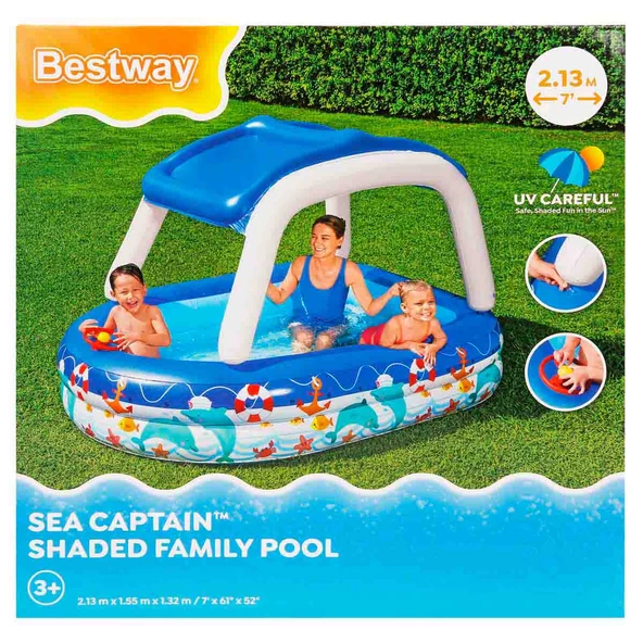 Bestway Gölgelikli Büyük Boy Dikdörtgen Şişme Aile Havuzu 213X155X132