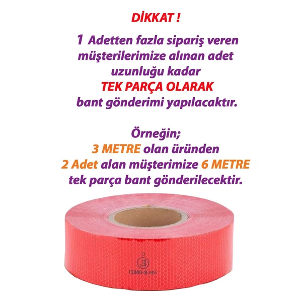 3 MT Reflektörlü Reflektif Fosforlu Araç Oto Kamyon Şerit Bant Tüvtürk Onaylı Düz Kırmızı İkaz Bandı - Resim 3